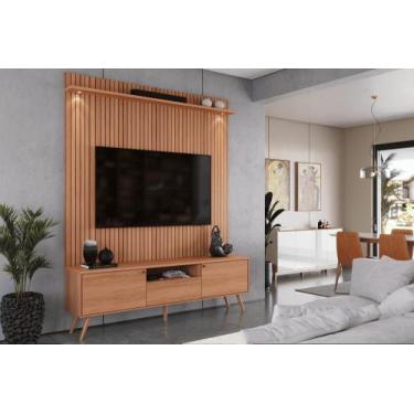 Imagem de Rack Com Painel Alto Pés Palito Amadeirado para Tv de até 70 polegadas