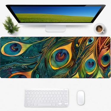 Imagem de Tapete de mouse para jogos de pavão, tapete de mesa, base de borracha antiderrapante, tapetes de mouse estéticos legais para computador, laptop, teclado, escritório, escola, casa, acessórios de mesa