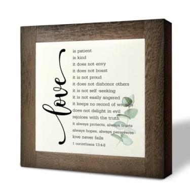 Imagem de Gkwa Versículo Da Bíblia Coríntios 13:4-8, Placa De Caixa, O Amor Nunca Falha, Madeira Para Mesa, Bloco Rústico Aniversário, Decoração Religiosa Casa, Casal, Casamento C1