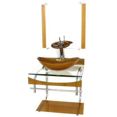 Imagem de Gabinete de vidro 40cm para banheiro curvado duplo inox cuba oval dour