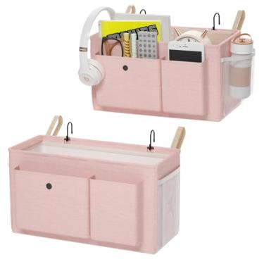 Imagem de Edudif Organizador de cabeceira com alças fixas e suporte de garrafa de água, suporte de beliche ideal para casa, dormitório, hospital, berço, solução versátil de armazenamento de cabeceira (rosa, 2