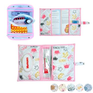 Imagem de Necessaire Porta Remédios Portátil + Porta Fraldas, lenço Umedecido e Pomada + Porta Caderneta de Vacinação Para Bebê(PRINCESS)