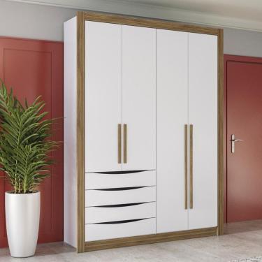 Imagem de Guarda-roupa Solteiro 100% Mdf Kappesberg 4 Portas 4 Gavetas Branco/nogueira