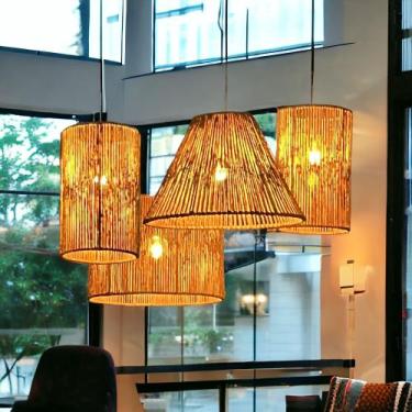 Imagem de Kit Composição 4 Luminária de Teto Rústica Fibra Natural Palha Sisal -