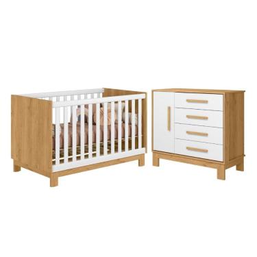 Imagem de Berço e Cômoda Nauru com 1 Porta e 4 Gavetas em MDP 94 cm Branco Casa H