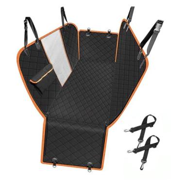 Imagem de TailGurus Capa para banco traseiro de carro, rede impermeável com abas laterais, protetor resistente à prova de arranhões para carros, caminhões, SUVs, preto/laranja
