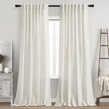 Imagem de Cortinas de linho creme, 2,88 cm de comprimento, para sala de estar, extralongas, abas traseiras, filtros neutros, semitransparentes, cortinas de linho semitransparentes, para janelas grandes