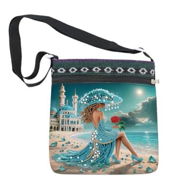 Imagem de Bolsa transversal em tela com pintura de diamante DIY, estilo étnico, pintura de diamante de cristal de formato especial por números, kits de mosaico
