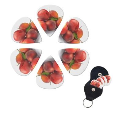 Imagem de Palhetas de guitarra com estampa de damasco vermelho, pacote com 6 palhetas de guitarra com porta-palhetas, palhetas de baixo para guitarra acústica, baixo, ukulele elétrico inclui 0,46 mm, 0,71 mm