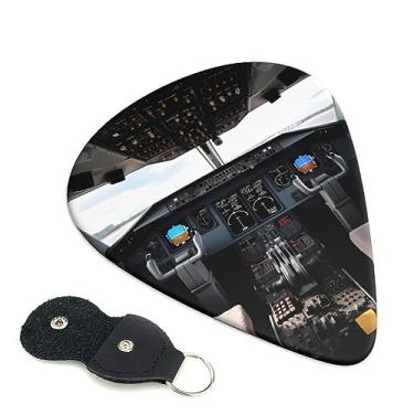 Imagem de Palhetas de guitarra, pacote com 6, suporte de palheta de guitarra com impressão de cabine de avião, palhetas de guitarra personalizadas para guitarras acústicas, violino, ukulele baixo