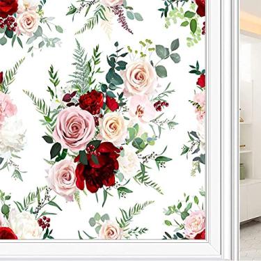 Imagem de Película de janela de privacidade de flores, textura de estilo floral, filme de vidro para sala de estar e escritório em casa, L90 x C 190 cm