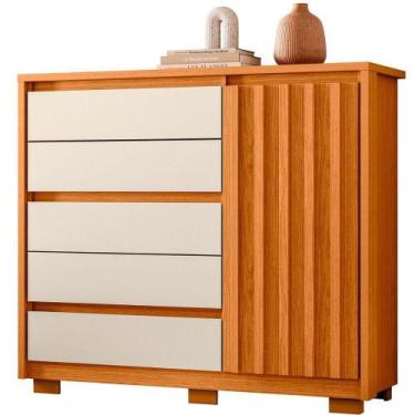 Imagem de Cômoda Ripada Sapateira 5 Gavetas 1 Porta Duello Cinamomo Off White - 