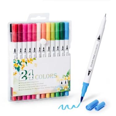Imagem de Hopesky Marcadores à base de água com 24 cores – Conjunto de marcadores de colorir de ponta dupla para desenho adulto, pintura, ponta extrafina e canetas permanentes com ponta de pincel para artistas