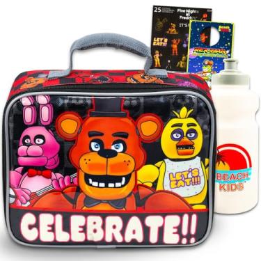 Imagem de Five Nights at Freddy's Conjunto de lancheira para meninos – Pacote com lancheira FNAF isolada, garrafa de água, adesivos, mais | Lancheira Five Nights at Freddy's para crianças