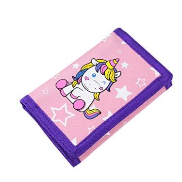 Imagem de Carteira masculina esportiva de lona com três dobras RFID, linda bolsa de moedas com zíper e bolso frontal para crianças, cor camuflada, Unicórnio rosa, Small, Estilo de desenho animado