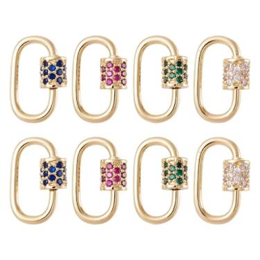 Imagem de FASHEWELRY 10 peças de pingentes de latão de zircônia cúbica com fecho de mosquetão dourado oval, pingente de trava para fazer joias, 29,5 x 31 x 2,1 mm