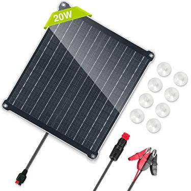 Imagem de Newpowa Painel Solar de 20 Watts 12 V para Manutenção de Bateria de Carro com Plugue de Isqueiro + Clipes Jacaré, Energia de Carga Lenta Portátil para Motocicleta, Barco, Rv Marinh (Kit De Carga De Ba