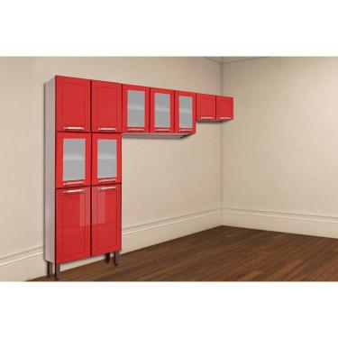 Imagem de Cozinha Modulada Bertolini Colors 3 Peças (2Aéreos+1Paneleiro) CPT81 Branco/Vermelho - Bertolini