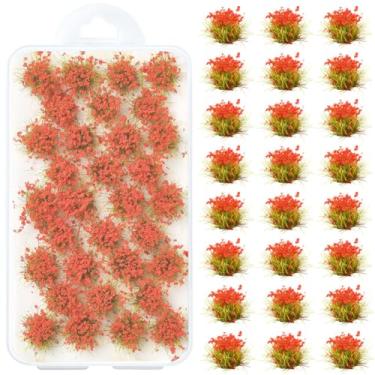 Imagem de SOFPLATE 1 caixa com cerca de 32 peças de tufos de grama miniatura modelo ferroviário paisagem grama vermelho pequeno arbusto artificial cenário estático nylon modelo acessórios para DIY trem paisagem