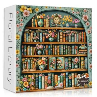 Imagem de Vintage Bookshelf Puzzles for Adults 1000 Pieces, Flower Blooming Bookshelf Jigsaw Puzzle Library, Wildflower Pages Puzzle Retro Floral Botanical Aesthetic Art, Difficult Hard Challenging