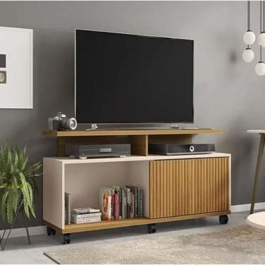 Imagem de Rack Ripado Para Tv Até 52 Polegadas Porta Correr  Topázio Off White 1,36