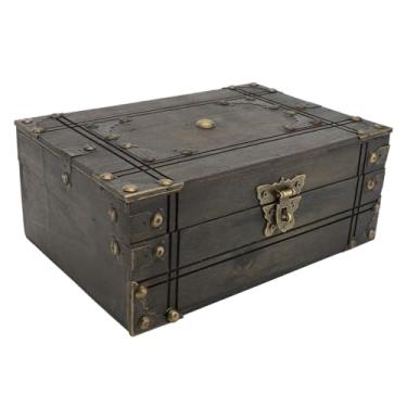 Imagem de Aramox Baú do Tesouro Antigo, Caixa de Armazenamento de Madeira Com Fechadura e Chave, Lembrança Decorativa do Porta -malas para Artesanato de (Com bloqueio de combinação)