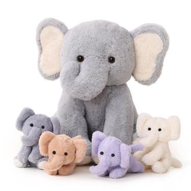 Imagem de Conjunto de bichos de pelúcia Vposyako Elephant 1 mamãe com 4 bebês