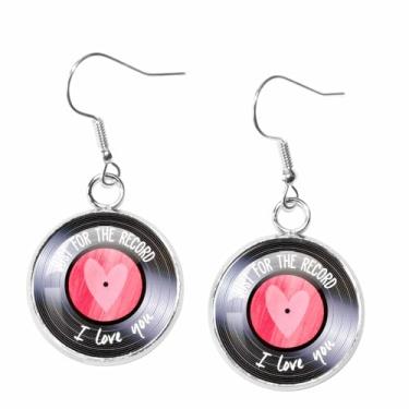 Imagem de Brincos de disco de vinil, vintage, retrô, preto, tocador, DJ, música, metal, fonógrafo, grande, círculo, leve, brincos pendentes para mulheres, estilo punk dos anos 80, rock, hip hop, joias modernas