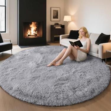 Imagem de EVOIONOS Tapete redondo cinza para quarto, 1,8 x 1,8 m, tapetes macios e macios para sala de estar, tapete circular felpudo de pelúcia para piso interno, cabeceira, berçário, lavável na máquina
