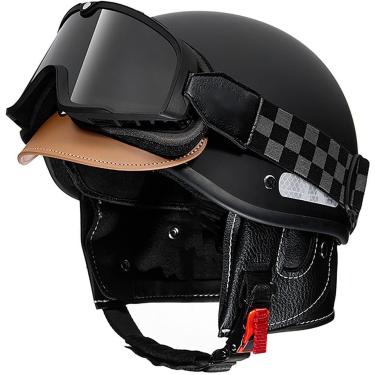 Imagem de Capacete De Motocicleta Vintage Meio Capacete De Face Aberta, Aprovado Pela Ece Capacete De Meia Face Retro Adultos Homens Mulheres Para Jet Moped Bicicleta Chopper Scooter Capacete, Forro, C