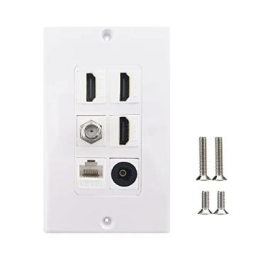 Imagem de Placa de parede óptica HDMI, placa de parede MOAVEQ Toslink com HDMI CAT6 Ethernet coaxial TV F tipo Keystone Jack (1 pacote, 3 x HDMI+CAT6+F+TOS)