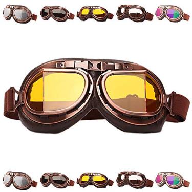 Imagem de Peicees Óculos de capacete vintage para motocicleta scooter bicicleta montanha motocross óculos de ciclismo retrô aviador óculos de piloto Off-Road óculos, Amber Lens