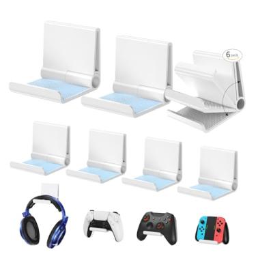 Imagem de 6amLifestyle Pacote com 6 suportes dobráveis para controle de parede para Xbox PS5 PS4 PS3 Switch Pro forte adesivo/gancho de controle de parafuso com almofada antiderrapante acessórios de controle