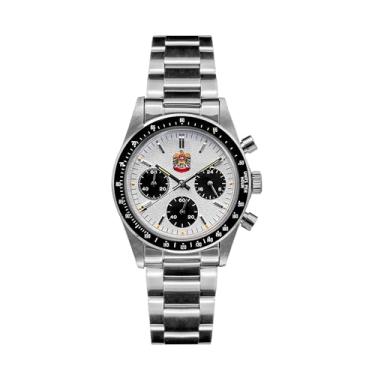 Imagem de Thorn Relógio de pulso masculino de quartzo de 37 mm - T010 VK63 com movimento cronógrafo safira luminoso à prova d'água 50 m, Branco