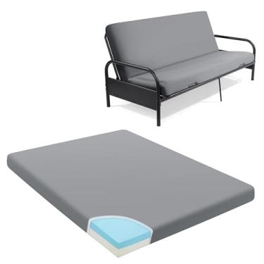 Imagem de HOMBYS Colchão de futon de espuma viscoelástica tamanho completo, colchão de sofá-cama dobrável de 15 cm de espessura com capa removível, suporte firme médio, serve na maioria das molduras de futon de