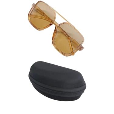 Imagem de Óculos De Sol meia armação metal quadrada lente champanhe pêssego moda Feminina 2025(C Óculos com estojo)