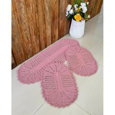 Imagem de Kit Tapete e Passadeira Cozinha Oval 3 Peças Cristal Color (Rosê)