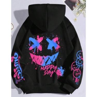 Imagem de Casaco Moletom Carinha Smile Happy Day Streetwear - NoBrand, Preto, GG