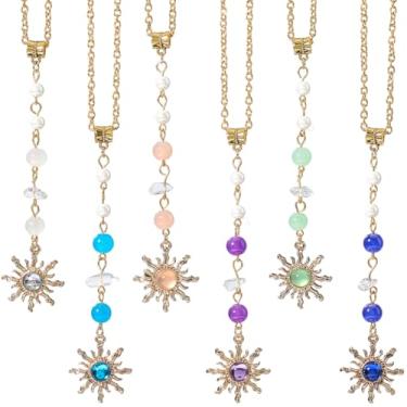 Imagem de SUNNYCLUE 1 caixa com 6 estilos de pedra para espelho de carro acessórios para pendurar vidro cristal boho ouro antigo sol pedra lascas enfeites pendurados para espelho retrovisor feminino decoração