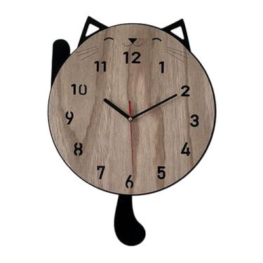 Imagem de IEUDNS Relógio de parede de gato com pêndulo, relógio decorativo fofo de animal, decoração de parede silenciosa para quarto de criança, sala de jantar, Marrom