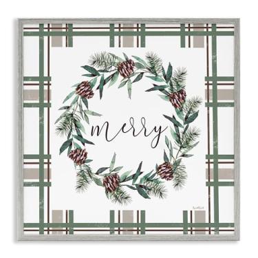 Imagem de Stupell Industries Merry Wreath on Green Plaid Gray Framed Giclee Art Design por Elizabeth Tyndall, 61 x 61 cm