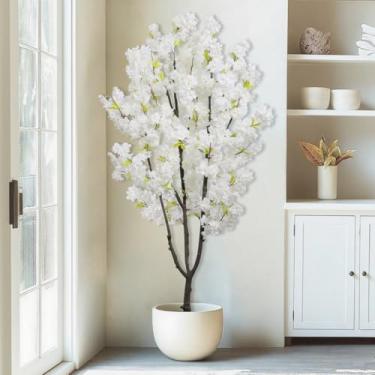 Imagem de Árvore artificial branca de flor de cerejeira sintética 1,5 m de altura para decoração de casa, presente para mulheres, aniversário, casamento