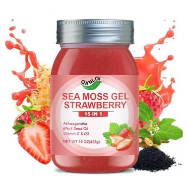 Imagem de Gel Sea Moss QANLOI Sabor Morango 450 ml de Ashwagandha 15 em 1