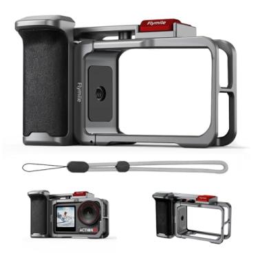 Imagem de Kit de alça para DJI Action 5 Pro, com gaiola Action 5 Pro, suporte de liberação rápida para fotografia de rua, botão de obturador, sapata fria, orifício rosqueado de 1/4 para tripé e bastão de selfie