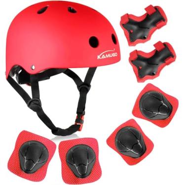 Imagem de KAMUGO Capacete infantil de bicicleta, capacete infantil para crianças de 2 a 8 anos com conjunto de equipamentos de proteção esportiva, joelheiras, cotoveleiras para skate, ciclismo, scooter, patins