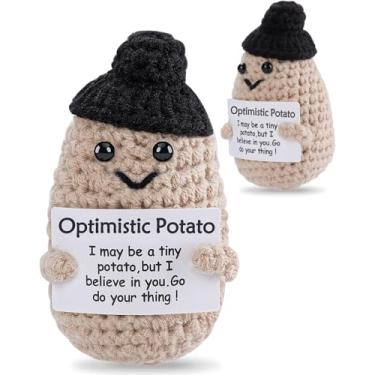 Imagem de JELUTAR Boneca de crochê Positive Batata com chapéu – Presentes animados para amigas, mulheres, homens, colegas de trabalho, aniversário de aniversário – Suporte emocional, decoração de festa de
