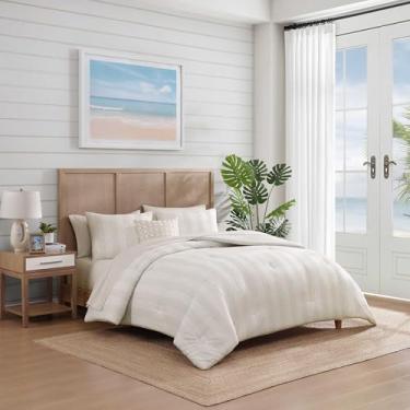 Imagem de Tommy Bahama - Jogo de cama Queen, conjunto de edredom de 8 peças com lençóis e travesseiro combinando, leve para conforto de todas as estações (Bahama Weekend Stripe Bege)