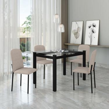 Imagem de Mesa Tokio 120cm X 76,5cm Tampo de Vidro com 4 Cadeiras Classic Preto / Bege