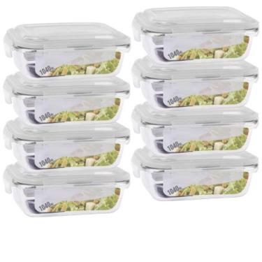 Imagem de Conjunto Com 8 Potes Vidro 1040ml Hermético Marmita 4 Travas - Pra cas