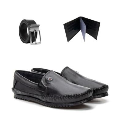 Imagem de Kit Sapato Sapatilha Masculina Mocassim Antistress Casual Couro Liso P
